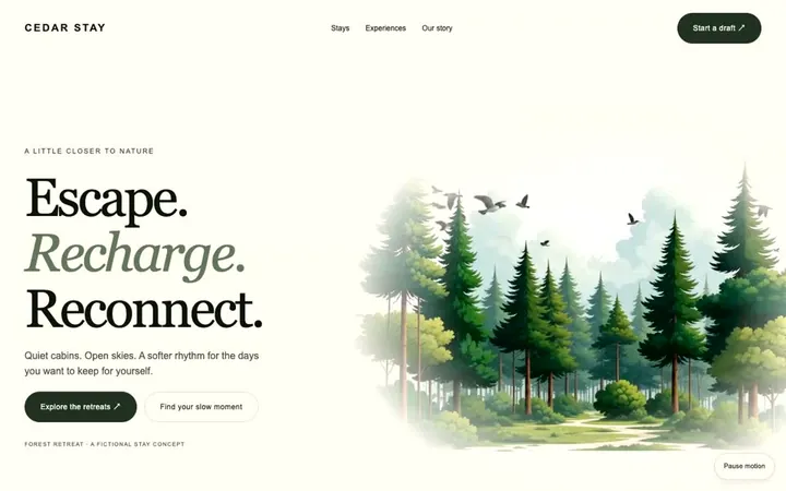 CEDAR STAYの完成例:森のリトリート施設のサイト