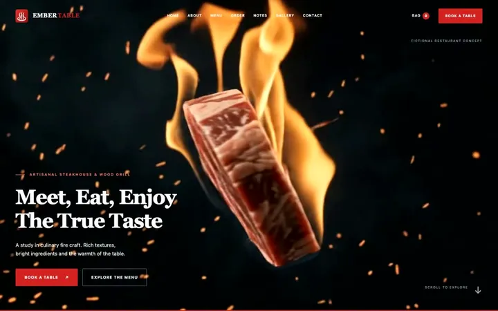 EMBER TABLEの完成例:オンラインメニュー付きのレストランサイト