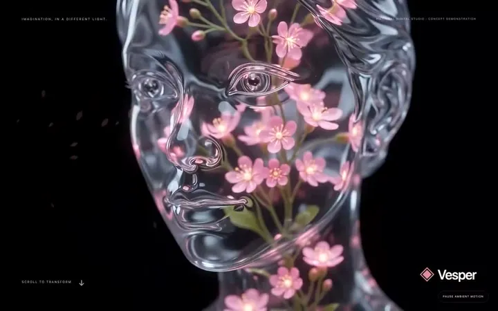 VESPERの完成例:ガラスの花びらが動くブランドサイト